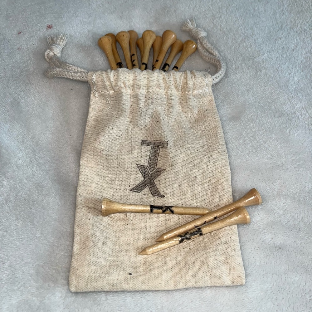 Wooden TX Golf Tees with Canvas Pouch
